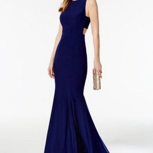 EUC BETSY & ADAM Womens Navy Blue Cutout Mermaid Gown  High-low Sz 2  $250